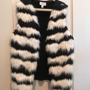 Black and white striped faux fur vest